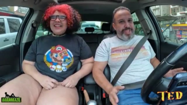 Piggy redhead trans girl Sofie Lollipop getting nude in the cars, stroke cock and toys 00001