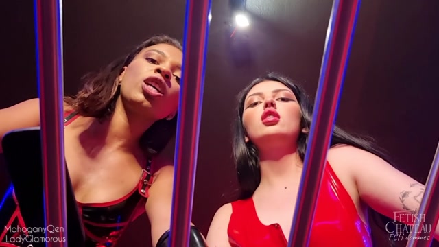 Fetish Chateau Studio - Mistress Glamorous and MahoganyQen - 2 Dommes will spit on your pathetic face POV 00002