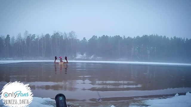 POV - Beautiful Nude Girl Public Winter Swimming In Frozen Lake 00013