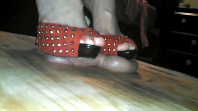 Jewel Stone Red and Black Sandals on His Nuts 00007
