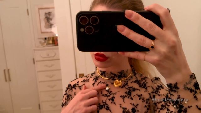 Mistress Leora - Date night outfit 2 - mesh black minidress high ponytail 00007