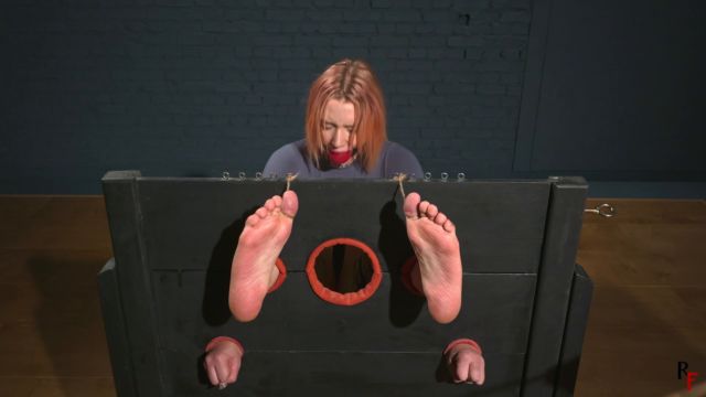 RFStudioProduction – Astrid in Heavy Stocks with a Huge BallGag – Intense Four-Handed Tickling and Bastinado 00013