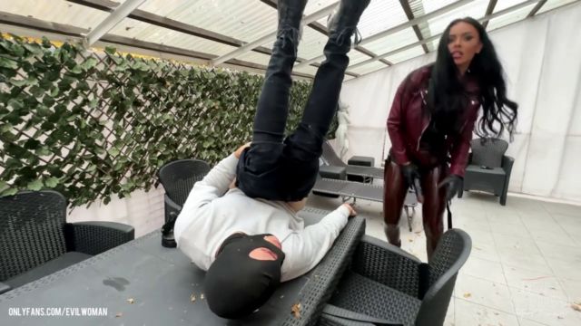 EVIL WOMAN - Strap-on fucking on slave on the tarrace 00014