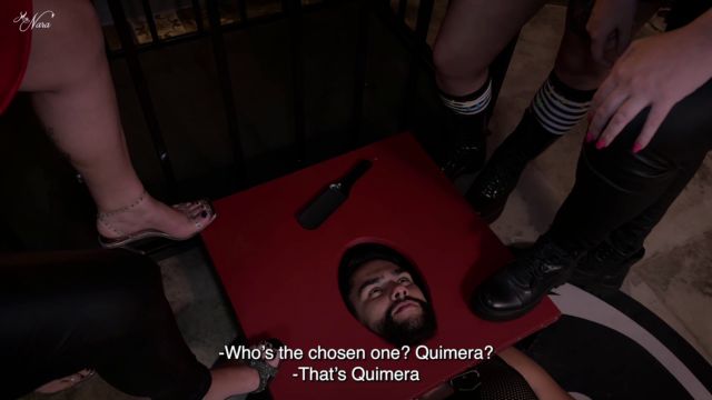 Mistress Nara Neveu - 4 girls feds a slave with feet scraps (1080 EN-sub) 00001