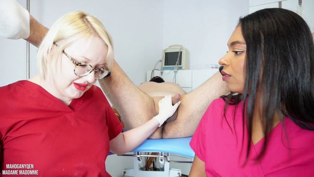 Madame Madomme - Anti-erection therapy - two Doctors make cbt and ballbusting to a patient with an excessive erection - MahoganyQen 00000