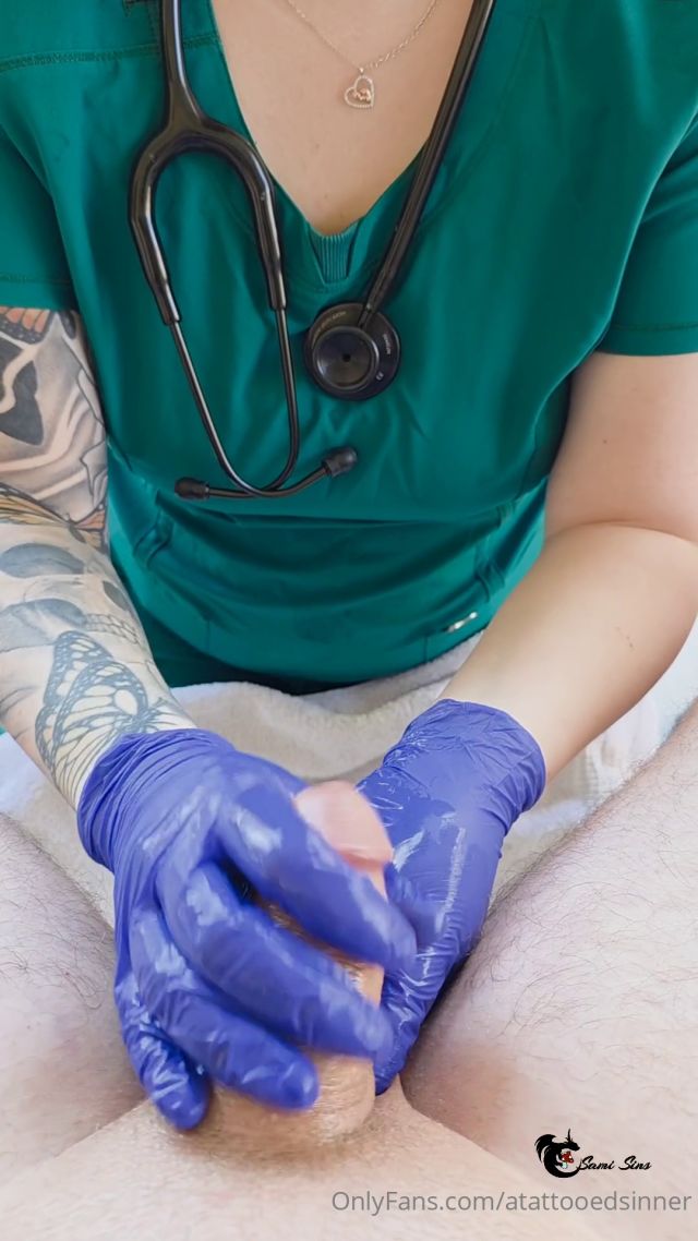 Atattooedsinner - Sexy Nurse Milks Cock With Latex Gloves 00000